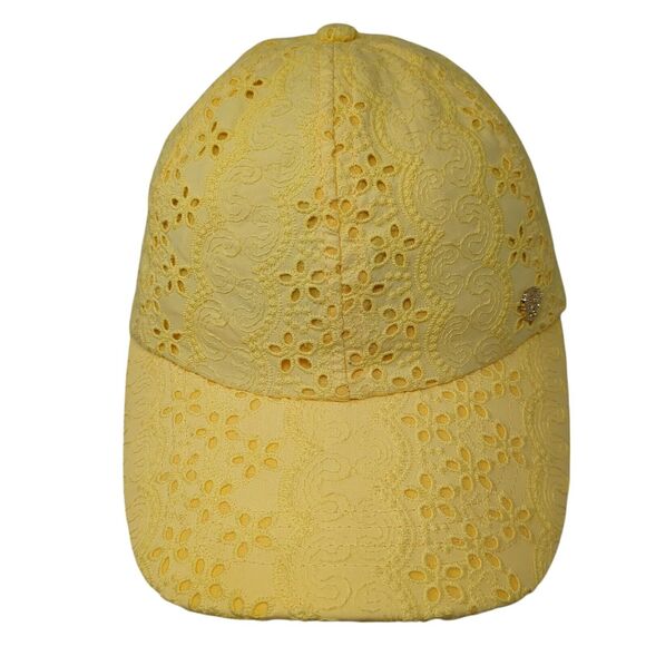 Vince Camuto Tie Back Hat Yellow One Size Adjustable Eyelet Floral - Picture 1 of 9